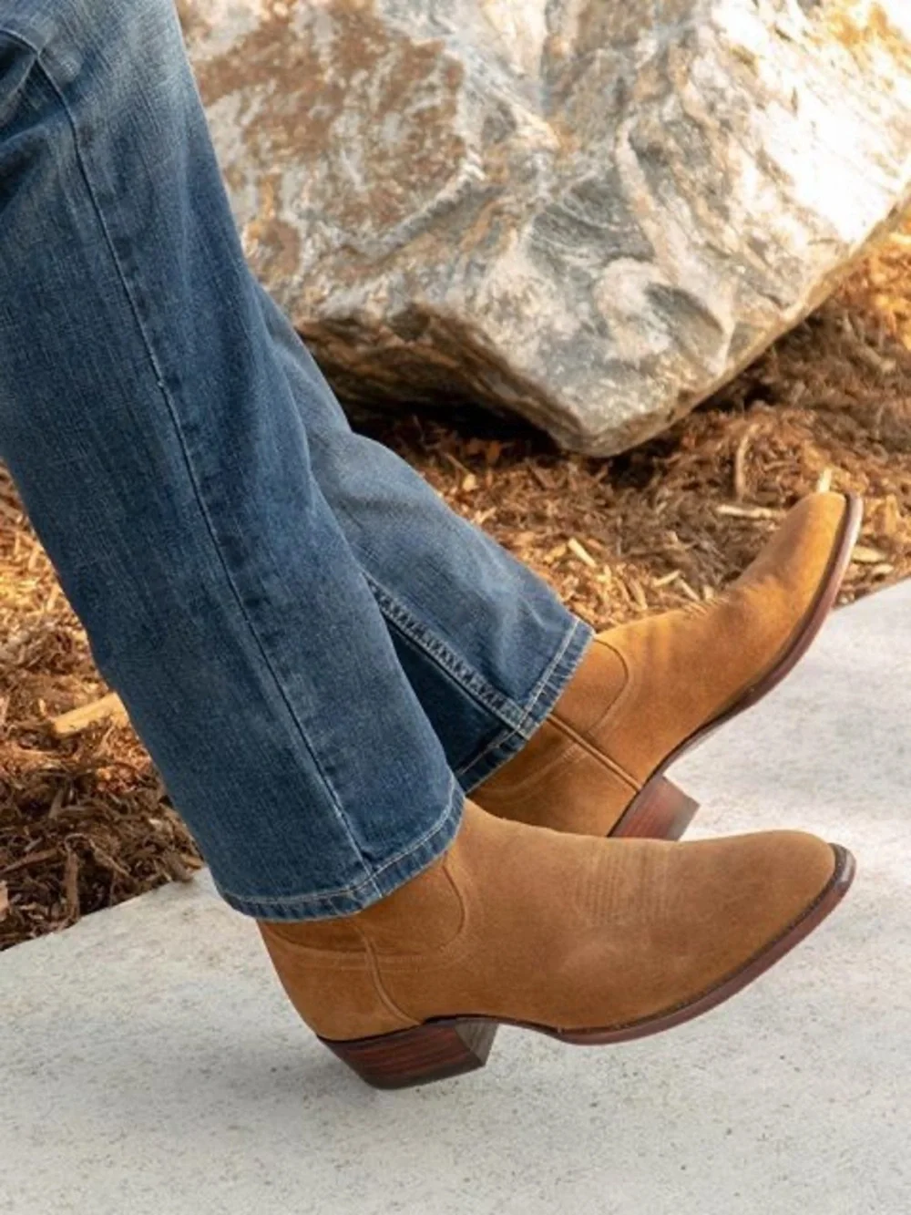 Tecovas Mens Suede Ankle Cowboy Boot Roper 10.5 EE Wide Western Classic Camel
